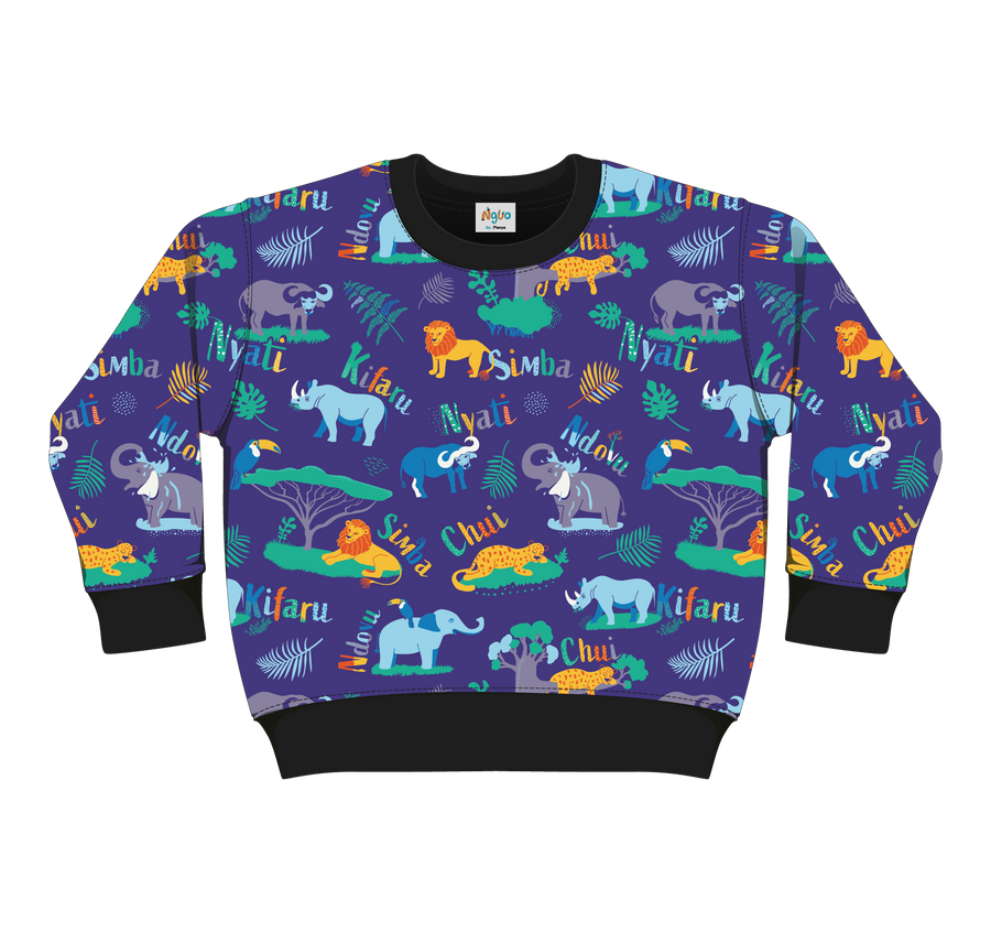 Black | Purple - Big 5 Safari Animals Sweat Shirt