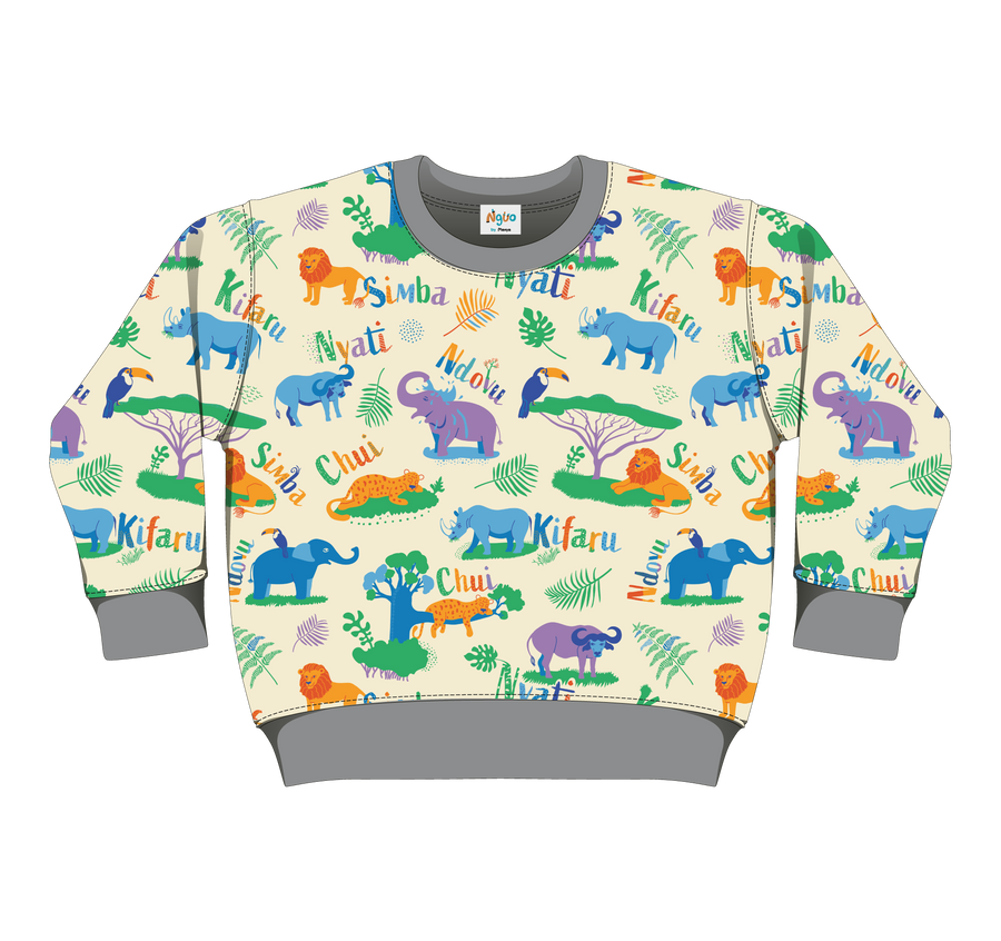 Grey | Cream -  Big 5 Safari Animals Sweat Shirt